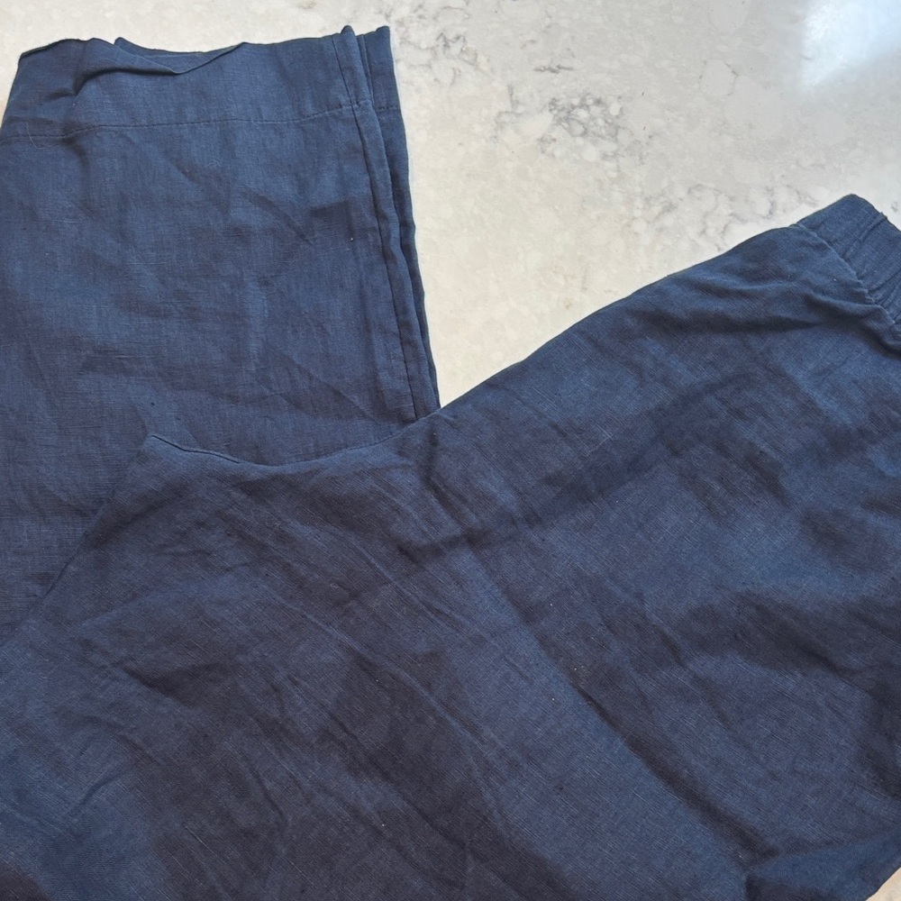 Navy Wide-Leg Linen Pants H&M